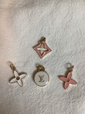 Louis Vuitton Pink and White Enamel Monogram Charm Set with Gold Hardware